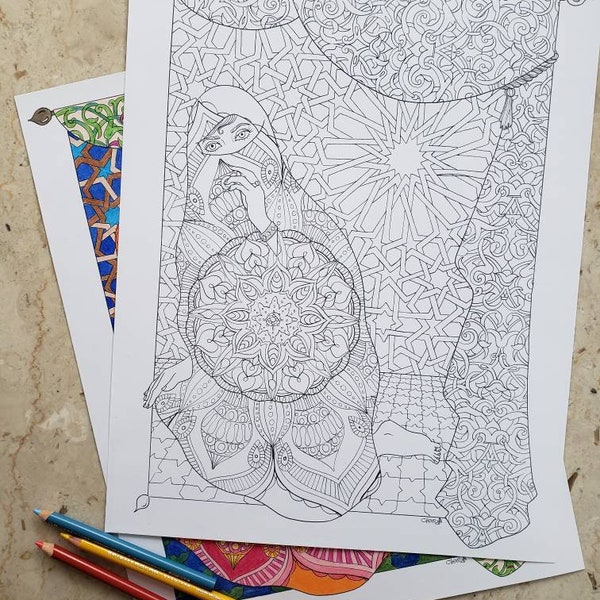 Downloadable coloring page, Middle Eastern inspired art and design, tesselations