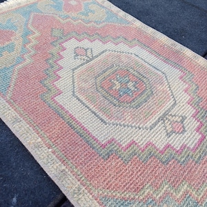 2 x 3 tapis, petit tapis, tapis de sol, 2 x 3 vintage, tapis naturel, paillasson, tapis de cuisine, tapis en laine fait main, bleu rose, tapis décoratif 1,7 x 2,9 pi102