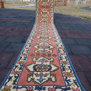 3x16 Pink Runner Rug, Turkish Runner Rug, Desing Runner Rug 3x16 Natural Oushak Rug, Home Decor Runner Rug, Wool Runner Rug 2.8x15.3 ft .067