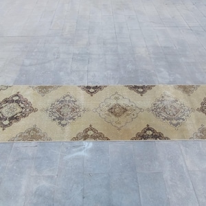 3x11,Turkish Runner,Oushak Runner, Vintage Rug, Anatolian Rug,Entryway Runner, Wool Rug,Kitchen Decor rug,beige Runner Rug,2.10x11.1 ft 127
