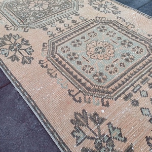 3x11 Neutral Vintage Antique Authentic Runner, Hand Made Rug, 3x11 Ft Oushak Turkish Runner Rug, 3x11 Entry Runner, Rustic 3x11 Hallway Rug