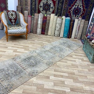 3x11 Vintage Runner Rug,Oushak Runner, Turkish Rug Runner, Hand-Knotted Runner narrow,Rug, Kitchen Rug, Hallway Rug,Wool Rug,2.11x11.2 ft156