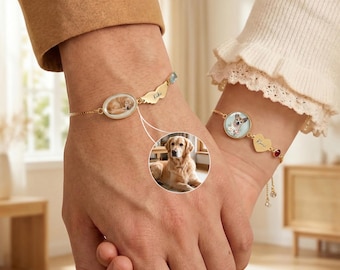 Bracelet personnalisé avec photo d'animal de compagnie, bracelet de pierres de naissance personnalisé, bijoux commémoratifs d'animal de compagnie, bracelet avec nom personnalisé, cadeau de perte de chien ou de chat pour maman d'animal de compagnie
