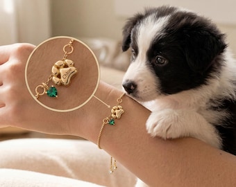 Bracelet personnalisé avec pierre de naissance empreinte de patte 3D, bijoux commémoratifs gravés pour animal de compagnie, cadeau de décès d'un chien, bracelet commémoratif personnalisé pour animal de compagnie pour maman de chien