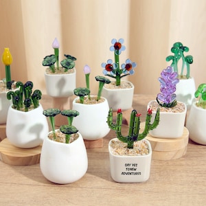 Handmade Glass Cactus and Succulents,Glass Potted Plants,Glass lotus leaf,Stained glass Plants,Housewarming gift,Gift for teacher