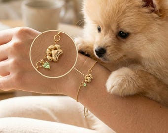 Bracelet de pierres de naissance personnalisé avec empreinte de pattes 3D, bijoux gravés à la mémoire d'un animal de compagnie, cadeau commémoratif pour un chien, souvenir pour maman de chien