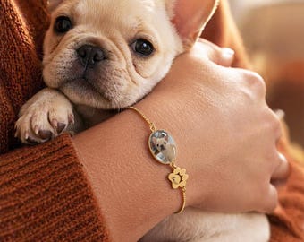 Bracelet personnalisé avec photo d'animal de compagnie, bracelet à breloques avec nom gravé, bijoux commémoratifs pour animal de compagnie, cadeau de décès de chat et de chien et souvenir pour maman de compagnie