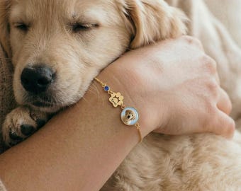 Bracelet personnalisé avec pierre de naissance avec photo d'animal de compagnie, bracelet commémoratif d'animal de compagnie, cadeau de perte d'animal de compagnie, bijoux commémoratifs de chien, bijoux du souvenir de chien pour maman de chien