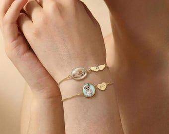 Bracelet personnalisé portrait d'animal de compagnie avec gravure du nom, bijoux commémoratifs pour animal de compagnie, animal de compagnie perdu, bijoux pour chien et chat, cadeau pour la fête des mères