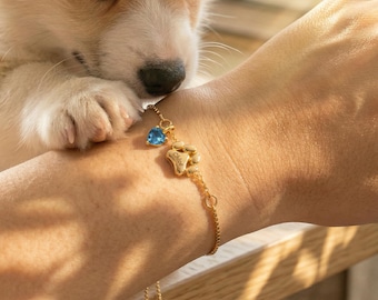 Bracelet nom personnalisé gravé 3D avec empreinte de patte avec pierre de naissance, bracelet commémoratif d'animal de compagnie, bracelet de perte d'animal de compagnie, bijoux du souvenir de chien, amoureux des chiens