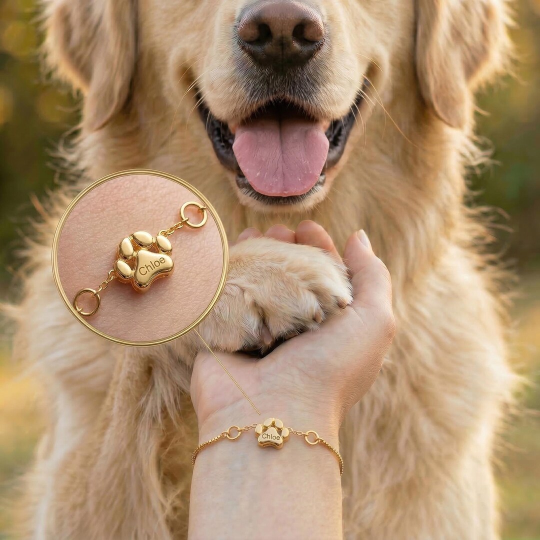 Personalized 3D Paw Print Bracelet With Name Engraving, Custom Pet ...