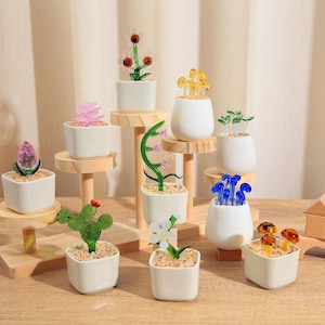 Glass Potted Plants, Glass Succulents, Glass Cactus,Glass Flower,Stained glass Plants,Artificial House Plant,Car Glass Ornament,Cactus lover