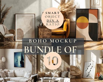 10 Frames, Boho Frame Mockup Interior Bundle, DIN A, Art _ frame mockup, Frame mockup Reflective,  Minimal boho frame, Boho Wallart Mockup