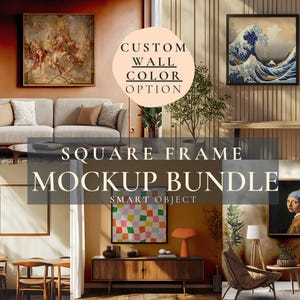 Square Frames Mockups, Wallart Frames Bundle. Artwork Wall Mockup,PSD Frame Template Wall Art, Square Wallart Frame Mockup