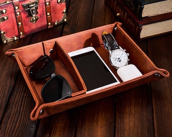 Vassoio in pelle personalizzato, vassoio portaoggetti personalizzabile, regalo per la festa del papà, regalo di nozze, adatto agli uomini, vassoio portaoggetti in pelle, regalo per papà