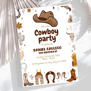 Cowboy Party Boy&#39;s Birthday invite, Digital Canva Editable Birthday invites, Customizable Invites