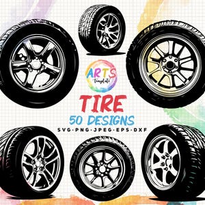 wheel tire bundle svg png jpeg eps dxf bundle silhouette clipart cricut vector commercial use custom tire wheel art templates car tire svg