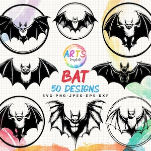 bat bundle svg png jpeg eps dxf bundle silhouette clipart cricut vector commercial use custom bat animal bat cutting file bat art templates