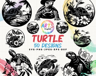 Turtle Vector Bundle: Floral & Cowboy Designs (svg, png, jpg, eps, dxf)