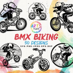 bmx biking bundle svg png jpeg dxf bundle silhouette clipart cricut vector commercial use custom cute bmx bike bicycle extreme sports bike