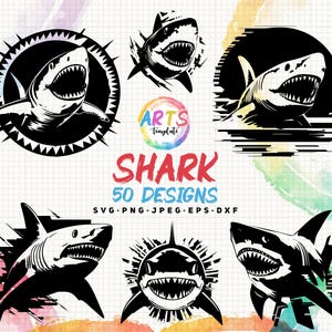 shark bundle art template svg png jpeg eps dxf bundle silhouette clipart cricut vector commercial use custom shark sea animal shark cutting