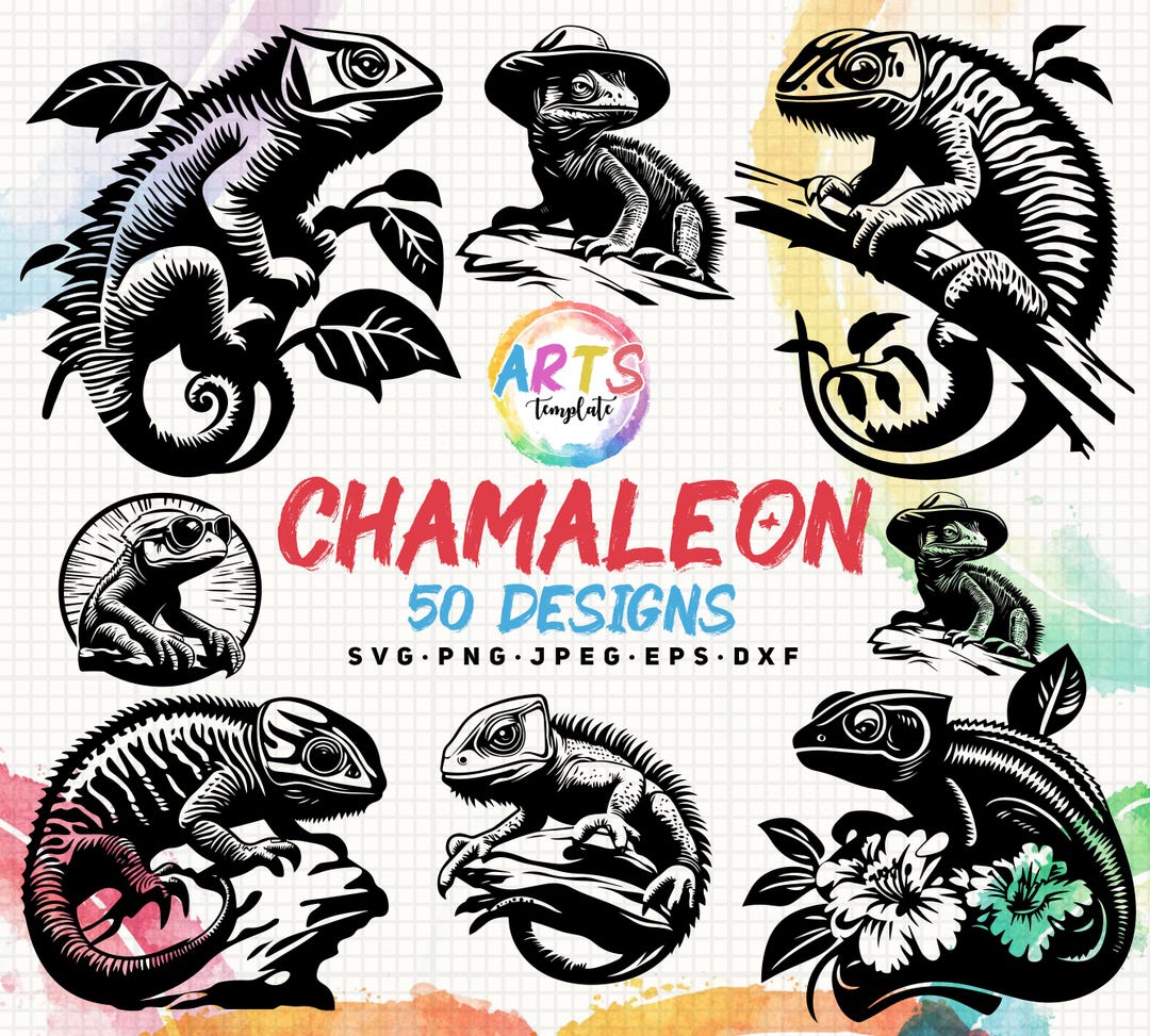 Chameleon Bundle Svg Png Jpeg Eps Dxf Bundle Silhouette Clipart Cricut ...