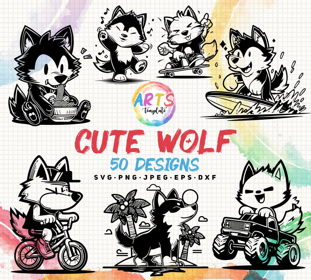 Wolves Template Cute Wolf Art Template Svg Png Jpeg Dxf Bundle Silhouette Clipart ...