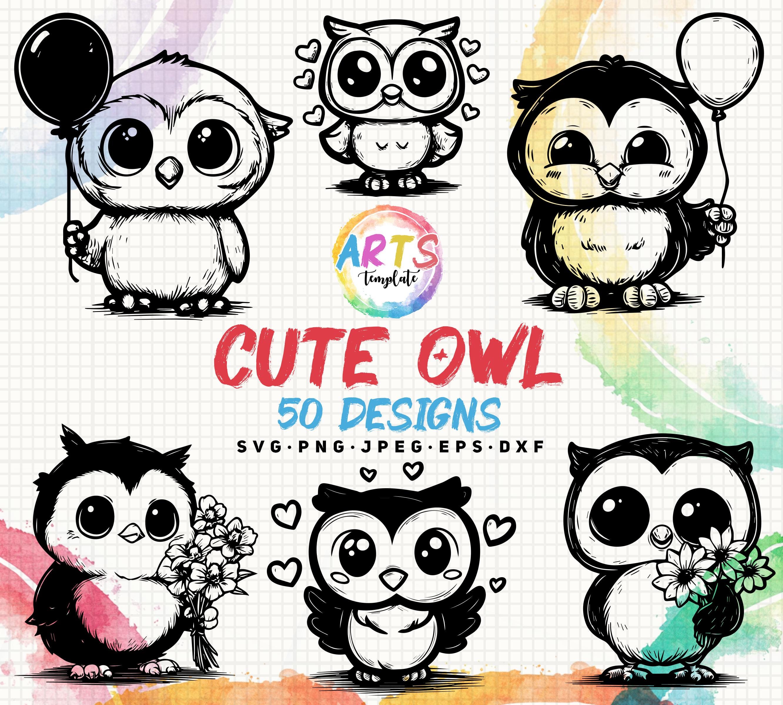 cute owl art template svg png jpeg dxf bundle silhouette clipart cricut vector commercial use custom