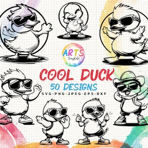 cute duck bundle svg png jpeg eps dxf bundle silhouette clipart cricut vector commercial use custom cute duck dancing sunglasses duck vector