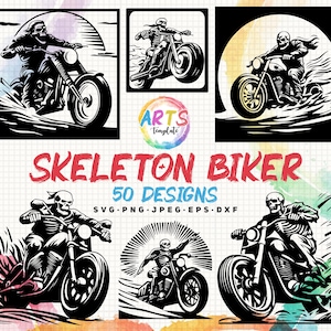 Skelett Biker Bundle svg png jpeg eps dxf Bündel Kontur Clipart Cricut Vektor kommerzielle Nutzung benutzerdefinierte Skelett Motorradfahrer