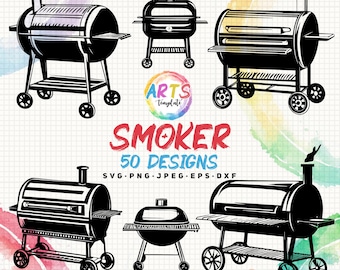 smoker grill bundle svg png jpeg eps dxf bundle silhouette clipart cricut vector commercial use custom smoker barbecue griller meat food art