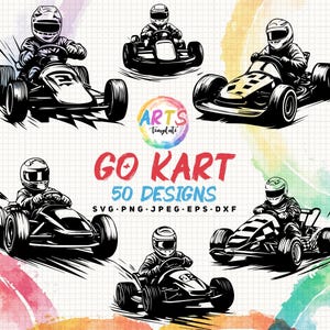 go kart bundle svg png jpeg eps dxf bundle silhouette clipart cricut vector commercial use custom go kart racing go kart driver art template