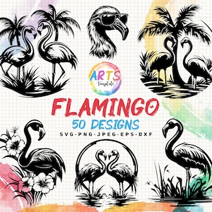 Flamingo Vector Art Bundle: svg, png, jpg, eps, dxf (Commercial Use)