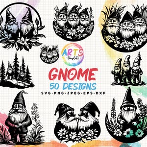 gnome bundle svg png jpeg eps dxf bundle silhouette clipart cricut vector commercial use custom gnome dwarf floral gnome vector svg gnome