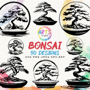 Bonsai Tree SVG Bundle: Japanese Garden Clipart (Digital Download)