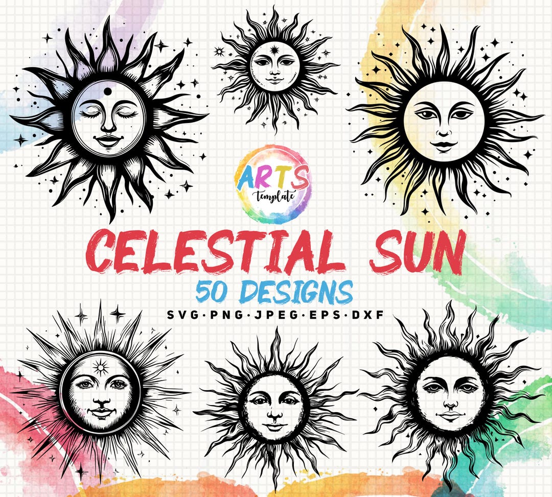 Celestial Sun Bundle Art Template Svg Png Jpeg Eps Dxf Bundle ...