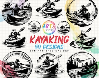 kayaking bundle svg png jpeg eps dxf bundle silhouette clipart cricut vector commercial use custom kayaking hobby kayak vector kayaking svg