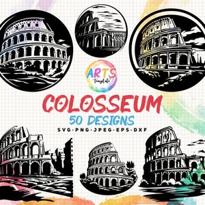 Colosseum Rome Italy SVG PNG Bundle: Silhouette Clipart (Digital Download)