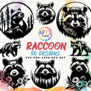 raccoon bundle svg png jpeg eps dxf bundle silhouette clipart cricut vector commercial use custom raccoon animal raccoon engraving svg dxf
