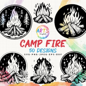 Paquete SVG de fogata: Imágenes prediseñadas de camping, vector al aire libre (descarga digital)