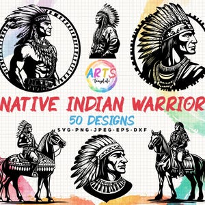 native indian warrior bundle svg png jpeg eps dxf bundle silhouette clipart cricut vector commercial use custom native indian warrior horse