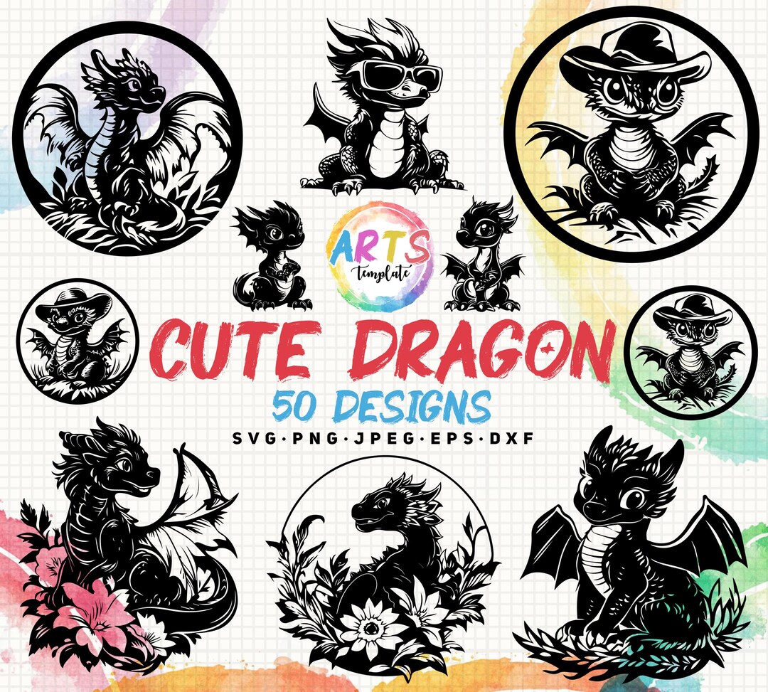 Cute Dragon Bundle Svg Png Jpeg Eps Dxf Bundle Silhouette Clipart ...