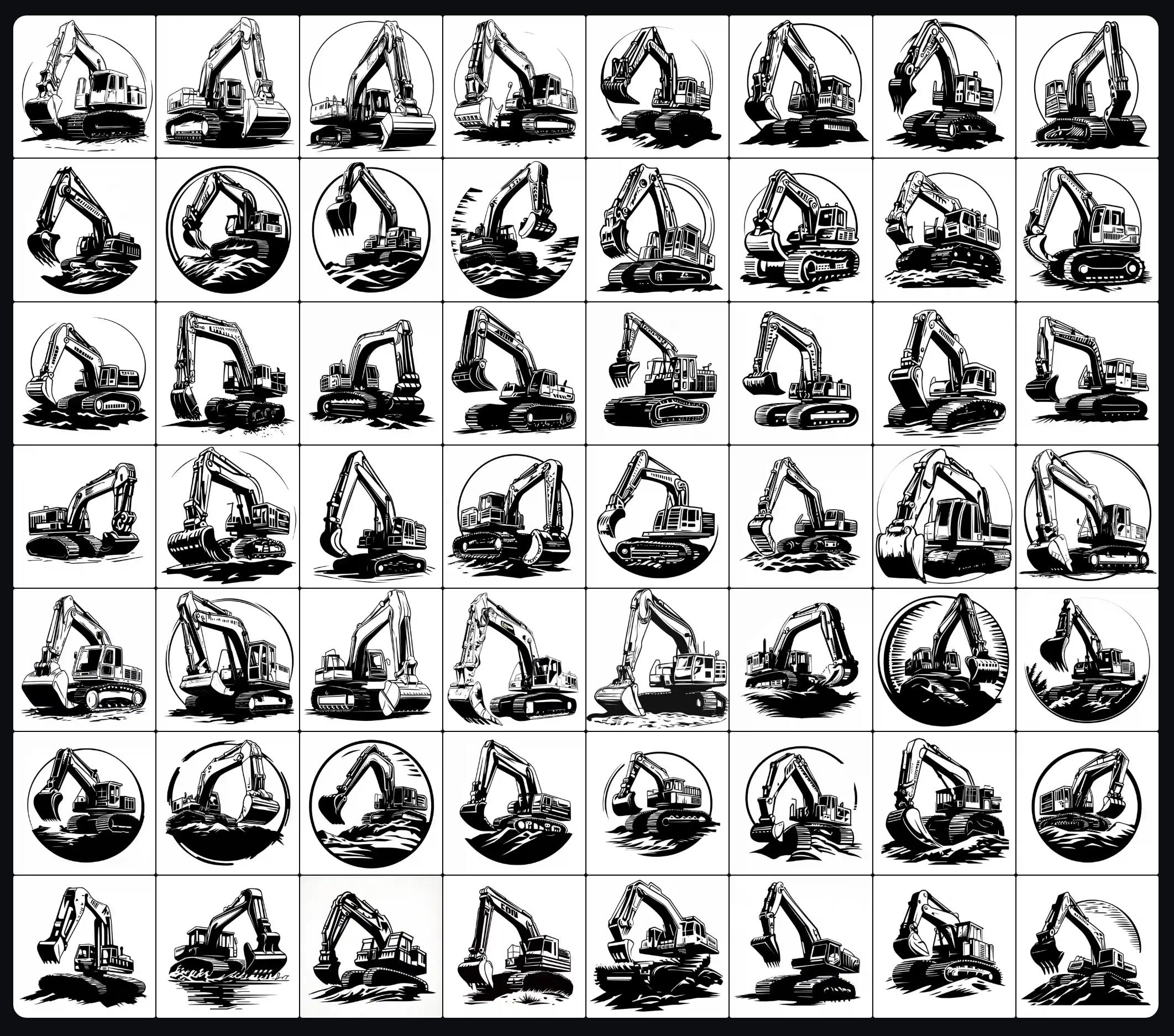掘削機クリップアートバンドル：建設車両のグラフィック（SVG、PNG、JPG、EPS、DXF） - Etsy 日本, image size:2124x1874