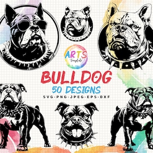 bulldog bundle svg png jpg eps dxf bundle silhouette clipart cricut vector commercial use custom bulldog animal collar bull dog art template