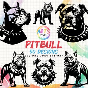 pitbull bundle svg png jpeg eps dxf bundle silhouette clipart cricut vector commercial use custom angry pitbull dog collar art templates svg