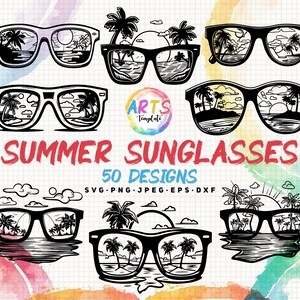 summer sunglasses bundle svg png jpg eps dxf bundle silhouette clipart cricut vector commercial use custom summer vacation island sunglasses