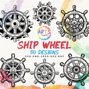 ship wheel bundle svg png jpeg eps dxf bundle silhouette clipart cricut vector commercial use custom pirate ship wheel boat wheel drawing