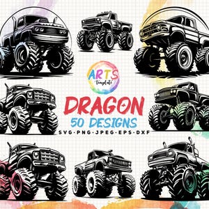 monster truck bundle svg png jpeg eps dxf bundle silhouette clipart cricut vector commercial use custom monster truck vector truck vehicle