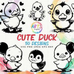 cute duck art template svg png jpeg dxf bundle silhouette clipart cricut vector commercial use custom cute duck flower heart balloon duck