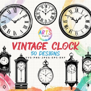 vintage clock bundle art template svg png jpeg eps dxf bundle silhouette clipart cricut vector commercial use custom classic old clock svg